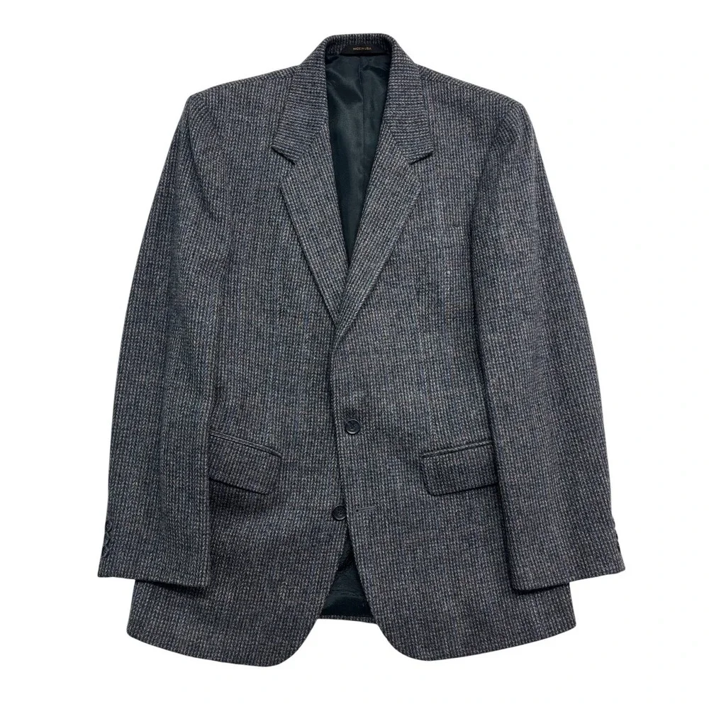 vtg Haggar 38S Gray Windowpane Tweed Blazer Jacket Sport Suit Coat USA 100% Wool